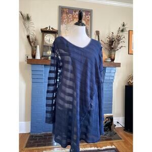 We The Free S Navy Blue Long Sleeve Tunic Trapeze Hem Sheer Oversized Sweater